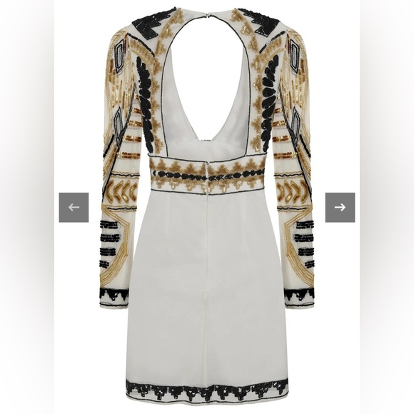 Starlet London Selena Embellished Plunge Mini Dress Sequins White Gold 2 New - Picture 2 of 15